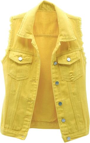 Locachy Women's Casual Denim Vest Jacket Slim Fit Sleeveless Ripped Tops in Kuwait