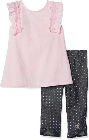Calvin Klein Girls Crewneck Pullover & Legging Set, Everyday Casual Wear, Ultra-Soft & Comfortable, Grey Heather Print in Saudi Arabia