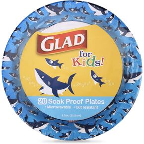 Glad for Kids Paper Bowls in Shark Print, 12 Ounce | 12 oz Disposable Paper Bowls with Cute Shark Design for Kids | Microwavable, Cut Proof, Soak Proof Paper Bowls, 30 Count
