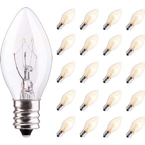 Konictom 25 Pack Candle Light Bulbs,Crystal Clear Torpedo Tip Candelabra Replacement Bulbs Fit C7/E12 Candelabra Base,7 Watt C26 Replacement Night Light Bulb for Electric Window Candle Lights