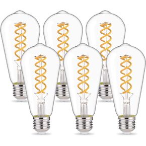 مصابيح YIMILITE ST58 (ST19) LED Edison مكافئة 60 وات، CRI 80+، زجاج شفاف أبيض ناعم عالي السطوع 2700K، مصابيح LED عتيقة قابلة للتعتيم، قاعدة متوسطة E26، 6 عبوات in Kuwait