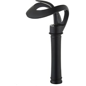Lovedima Elegant Tall Waterfall Single Handle 1-Hole Bathroom Vessel Sink Faucet Solid Brass Lavatory Vanity Sink Faucet,Black