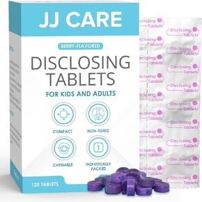 JJ Care Disclosing Tablets - 120 Count of Teeth Coloring Plaque Disclosing Tablets, Berry Flavored Dental Disclosing Tablets for Kids and Adults, Individually Wrapped Plaque Tablets in Kuwait