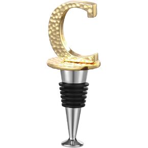 Miicol Initial Letter Wine Stopper, Monogram Hammered Metal, Perfect Wine Gift, Elegance Meets Utility, Wide Used in Kitchen Decor, Bar, Wedding Party, Gold Finish, Letter (A to Z) B