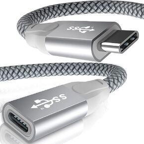 Basesailor USB Type C Extension Cable 6.6FT 2Pack,USBC 3.1 Gen2 10Gbps 100w Female to Male Extended Adapter,Thunderbolt 3 Extender Cord Compatible for iPhone 15 Plus Max,MacBook Pro,Surface,Quest Link