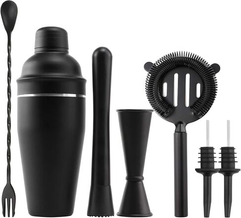 Cocktail Shaker Set, 24 Ounce Drink Mixer Shaker with Accessories, Bartender Kit Bar Set Including Martini Shaker, Mojito Muddler, Jigger, Mixing Spoon, Strainer, 2 Pour Spouts (Matte Black) in Saudi Arabia
