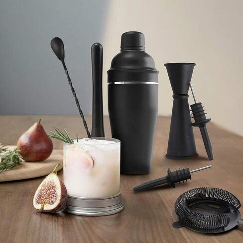 Cocktail Shaker Set, 24 Ounce Drink Mixer Shaker with Accessories, Bartender Kit Bar Set Including Martini Shaker, Mojito Muddler, Jigger, Mixing Spoon, Strainer, 2 Pour Spouts (Matte Black) in Saudi Arabia