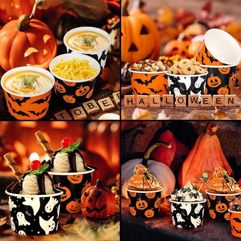 Whaline 60Pcs Halloween Treat Snack Cups Grimace Pumpkin Ghost Bat Pattern Disposable Paper Bowls 9oz Orange Black Paper Cups Dessert Ice Cream Bowls for Halloween Movie Party Favor Supplies, 3 Style in Saudi Arabia