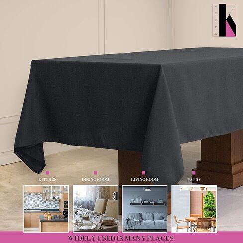 مفرش طاولة مستطيل من Kadut (60 × 102 بوصة) مفرش طاولة مستطيل أسود لطاولة 6 أقدام | نسيج شديد التحمل | مفرش طاولة مقاوم للبقع للحفلات وحفلات الزفاف والمطبخ وغطاء طاولة مقاوم للتجاعيد in Kuwait