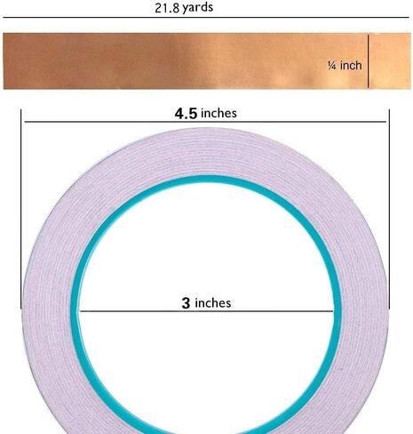 شريط فويل نحاسي من Zehhe ذو وجهين للتوصيل - درع EMI ، زجاج ملون ، لحام ، إصلاحات كهربائية، طارد للخبط، دوائر ورقية، تشكيل (2 حزمة-1/4 بوصة) in Kuwait