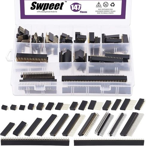 Swpeet 147 قطعة 5 أنواع 2.54 مم أنثى دبوس رأس مقبس موصل مجموعة متنوعة، إبرة طويلة وقصيرة أنثى دبوس رأس المقبس منحنى مستقيم رأس الدبوس التراص رؤوس دبابيس متوافقة in Saudi Arabia