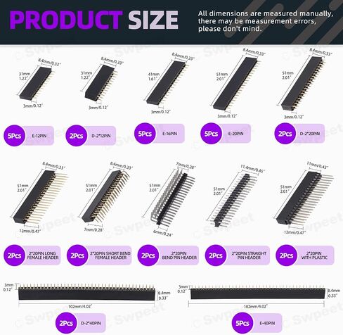 Swpeet 147 قطعة 5 أنواع 2.54 مم أنثى دبوس رأس مقبس موصل مجموعة متنوعة، إبرة طويلة وقصيرة أنثى دبوس رأس المقبس منحنى مستقيم رأس الدبوس التراص رؤوس دبابيس متوافقة in Saudi Arabia