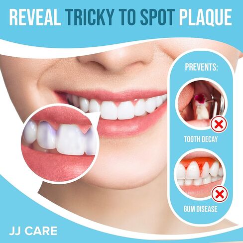 JJ Care Disclosing Tablets - 120 Count of Teeth Coloring Plaque Disclosing Tablets, Berry Flavored Dental Disclosing Tablets for Kids and Adults, Individually Wrapped Plaque Tablets in Saudi Arabia