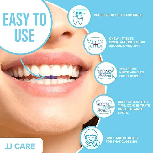 JJ Care Disclosing Tablets - 120 Count of Teeth Coloring Plaque Disclosing Tablets, Berry Flavored Dental Disclosing Tablets for Kids and Adults, Individually Wrapped Plaque Tablets in Saudi Arabia