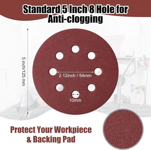 Heigble 270 Pcs Sanding Disc 5 Inches 8 Hole Sandpaper Assorted Grit 40 60 80 120 180 240 320 400 600 Orbital Sander Pads Loop and Hook Sand Paper for Random Orbital Sander in Kuwait
