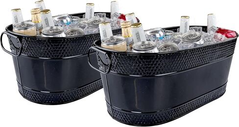 BREKX Colt Copper Finish Beverage Tubs for Parties, Oval Hammered 16-Bottle Drink Buckets for Parties, Large Leak Resistant Ice Buckets for Bar, 15QT (4 Gallon), Set of 2 - New for 2024/2025 in Kuwait
