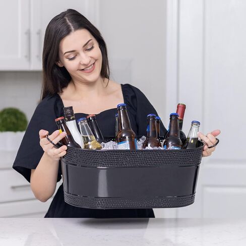 BREKX Colt Copper Finish Beverage Tubs for Parties, Oval Hammered 16-Bottle Drink Buckets for Parties, Large Leak Resistant Ice Buckets for Bar, 15QT (4 Gallon), Set of 2 - New for 2024/2025 in Kuwait