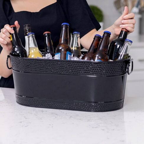 BREKX Colt Copper Finish Beverage Tubs for Parties, Oval Hammered 16-Bottle Drink Buckets for Parties, Large Leak Resistant Ice Buckets for Bar, 15QT (4 Gallon), Set of 2 - New for 2024/2025 in Kuwait
