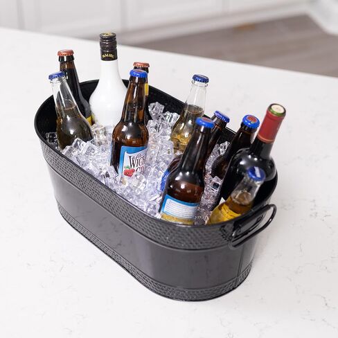 BREKX Colt Copper Finish Beverage Tubs for Parties, Oval Hammered 16-Bottle Drink Buckets for Parties, Large Leak Resistant Ice Buckets for Bar, 15QT (4 Gallon), Set of 2 - New for 2024/2025 in Kuwait