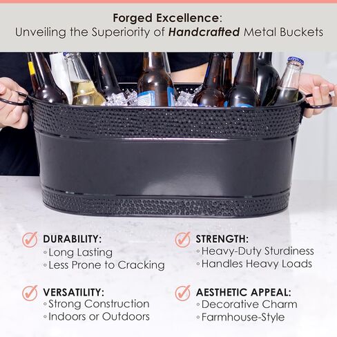 BREKX Colt Copper Finish Beverage Tubs for Parties, Oval Hammered 16-Bottle Drink Buckets for Parties, Large Leak Resistant Ice Buckets for Bar, 15QT (4 Gallon), Set of 2 - New for 2024/2025 in Kuwait