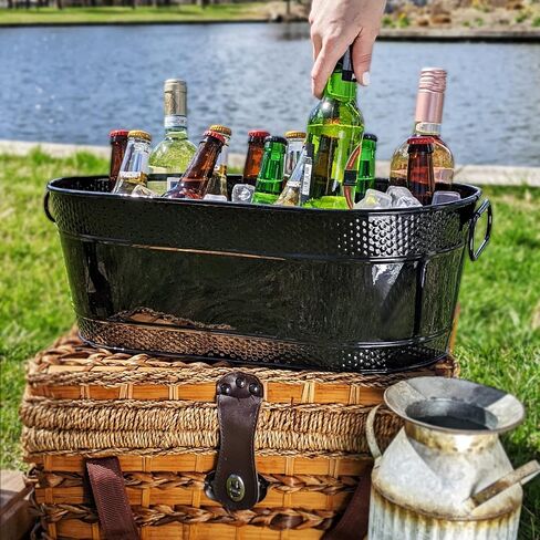 BREKX Colt Copper Finish Beverage Tubs for Parties, Oval Hammered 16-Bottle Drink Buckets for Parties, Large Leak Resistant Ice Buckets for Bar, 15QT (4 Gallon), Set of 2 - New for 2024/2025 in Kuwait