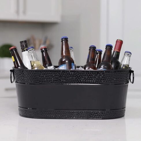BREKX Colt Copper Finish Beverage Tubs for Parties, Oval Hammered 16-Bottle Drink Buckets for Parties, Large Leak Resistant Ice Buckets for Bar, 15QT (4 Gallon), Set of 2 - New for 2024/2025 in Kuwait