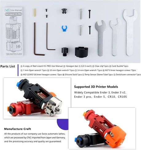 Haldis 3D Red Lizard V5 Pro V6 Hotend, Assembled Bi Metal Heat Break, Plated Copper Hot End High Flow Rate Extrusion Head for CREALITY CR-10 CR10S Ender-3 V2 Ender-3 PRO Ender 5 Ender-5 PRO (Black) in Saudi Arabia