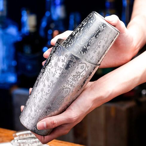 2 Piece Etching Boston Shaker Set Stainless Steel Cocktail Shaker 18oz & 28oz Martini Shaker Tin for Bartending and Home Bar Professional Bartender Kits (Silver)¡­ in Saudi Arabia