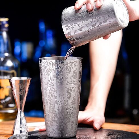 2 Piece Etching Boston Shaker Set Stainless Steel Cocktail Shaker 18oz & 28oz Martini Shaker Tin for Bartending and Home Bar Professional Bartender Kits (Silver)¡­ in Saudi Arabia