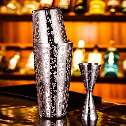 2 Piece Etching Boston Shaker Set Stainless Steel Cocktail Shaker 18oz & 28oz Martini Shaker Tin for Bartending and Home Bar Professional Bartender Kits (Silver)¡­ in Saudi Arabia