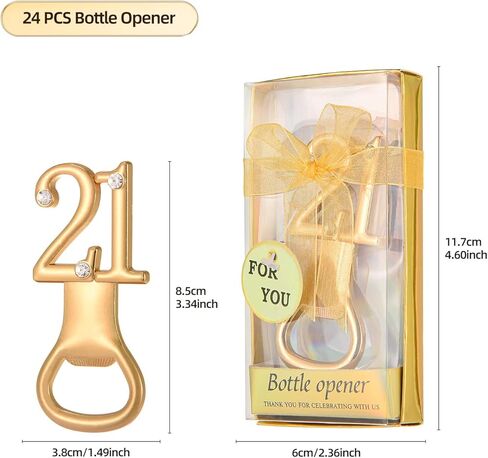 24 قطعة/عبوة 21 فتاحة زجاجات لهدايا حفلات عيد الميلاد الحادي والعشرين أو هدايا الذكرى السنوية للزفاف أو هدايا تذكارية للضيوف مع صناديق هدايا هدايا وهدايا الحفلات للبالغين (21) in Kuwait