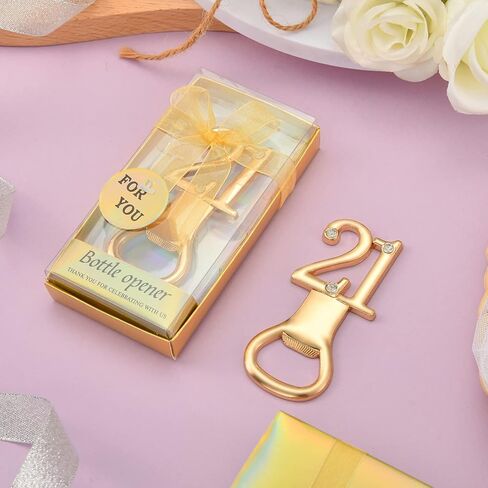 24 قطعة/عبوة 21 فتاحة زجاجات لهدايا حفلات عيد الميلاد الحادي والعشرين أو هدايا الذكرى السنوية للزفاف أو هدايا تذكارية للضيوف مع صناديق هدايا هدايا وهدايا الحفلات للبالغين (21) in Kuwait