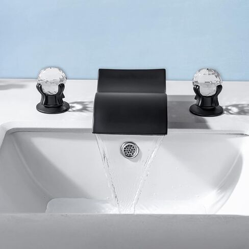 Bathroom Faucet with 2 Crystal Knob Handle, 3 Hole 8 Inch Deck Mount Widespread Waterfall Sink Faucet for Bathroom Sink or Bathtub, Brushed Gold in Saudi Arabia