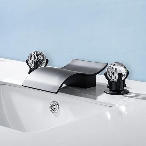 Bathroom Faucet with 2 Crystal Knob Handle, 3 Hole 8 Inch Deck Mount Widespread Waterfall Sink Faucet for Bathroom Sink or Bathtub, Brushed Gold in Saudi Arabia