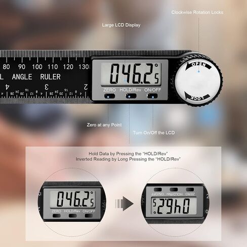 محدد الزوايا الرقمي، منقلة WoGrig الرقمية مع شاشة LCD أداة قياس مسطرة زاوية 200 مم من الفولاذ المقاوم للصدأ لنجار الأعمال الخشبية in Kuwait