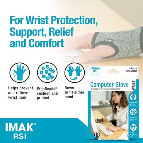 Brownmed - IMAK RSI Computer Glove - Comfortable Game Glove - Wrist Brace to Support Carpal Tunnel - Compression Glove for Working, Gaming & More - Ergonomic Keyboard Glove for Palm & Wrist Support in Kuwait