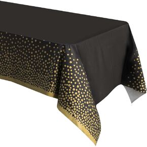2 Pack Black Tablecloth Plastic Gold and Black Table Cloths for Parties Disposable Table Cover Party Decorations for Birthday, Graduation (Premium Quality - 54 x 108 in.)