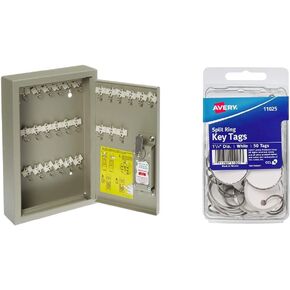Kidde 001795 Combination TouchPoint Entry Key Locker, Clay, 30 & Avery Metal Rim Key Tags, 1.25" Diameter Tag, Metal Split Ring, White, 50 Tags (11025)