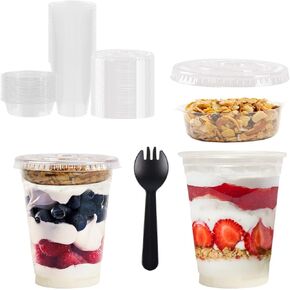 innovative offer Parfait Cups - 12 Oz - 50 Set - Parfait Cups With Dome Lids & Inserts - Reusable Dessert Cups - Spill and Leak Proof - Crystal Clear Plastic Cups With Lids - Dessert Cups With Lids…