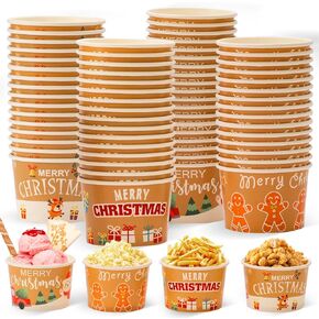 Kolewo4ever 200 Pieces 8OZ Christmas Treat Snack Cups Xmas Gingham Treat Disposable Paper Bowls Buffalo Plaid Joy Bowls Ice Cream Bowls Snack Cups Bowls for Food, Soup (Christmas Color Set 3)