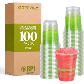 Eco Compostable Plant-Based Clear Plastic Cups 12oz Thick, Reusable, Disposable Iced Coffee Cups for Smoothies, Beer & Any Beverages for Parties, Weddings & Gatherings in Saudi Arabia