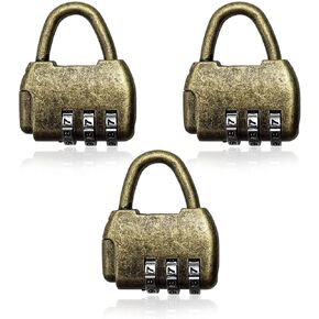 Hyamass 3Pcs Vintage Padlocks 3 Digital Combination Resettable Password Locks Decorative Antique Bronze Number Code Lock for Luggage Bags Suitcase Drawer Cabinet Original Password (000) in Saudi Arabia