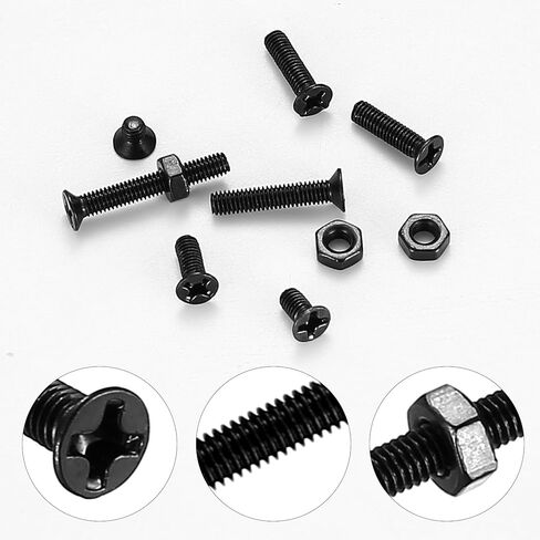 Countersunk Head Screws and Hex Nuts Kit, Black Flat Head Phillips Machine Screws Bolts and Hex Nuts Set, 360 Pcs, M3 x 4mm/ 6mm/ 8mm/ 10mm/ 12mm/ 16mm / 20mm in Kuwait