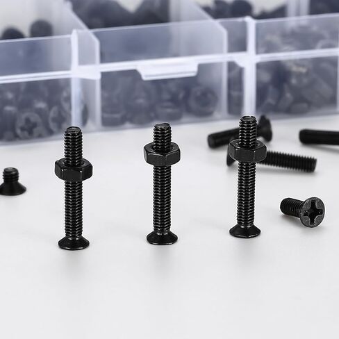 Countersunk Head Screws and Hex Nuts Kit, Black Flat Head Phillips Machine Screws Bolts and Hex Nuts Set, 360 Pcs, M3 x 4mm/ 6mm/ 8mm/ 10mm/ 12mm/ 16mm / 20mm in Kuwait