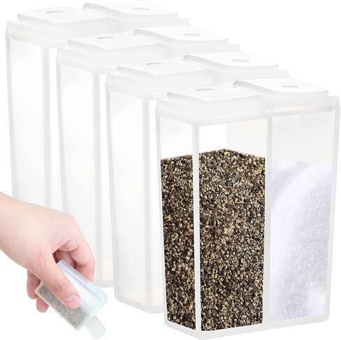 Youngever 4 Pack Plastic Salt and Pepper Shaker Set, Clear Salt and Pepper Containers with Lid, Plastic Spice Jar, Spice Dispenser To Go Set for Travel Camping Picnic Outdoors Kitchen Lunch Boxes. in Saudi Arabia
