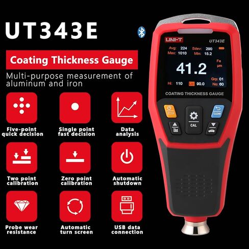 UT343E مقياس سمك طلاء الطلاء، مقياس عمق طلاء السيارة لاختبار قياس سمك طلاء السيارات مع بيانات USB in Kuwait