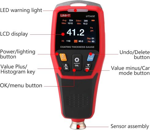 UT343E مقياس سمك طلاء الطلاء، مقياس عمق طلاء السيارة لاختبار قياس سمك طلاء السيارات مع بيانات USB in Kuwait