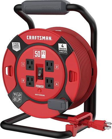 CRAFTSMAN Retractable Extension Cord Reel 1 Ft. With 4 Outlets, Cable Management & Heavy Duty 14AWG SJTW Cable in Kuwait