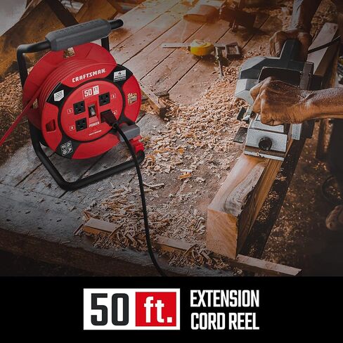 CRAFTSMAN Retractable Extension Cord Reel 1 Ft. With 4 Outlets, Cable Management & Heavy Duty 14AWG SJTW Cable in Kuwait