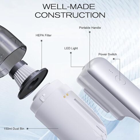 RUCUIAPE Handheld Vacuum, Car Vacuum Cleaner High Power, 12Kpa Suction Car Vacuum Portable with LED Light, Mini Handheld Vacuum Cordless for Home, Office and Car in Saudi Arabia